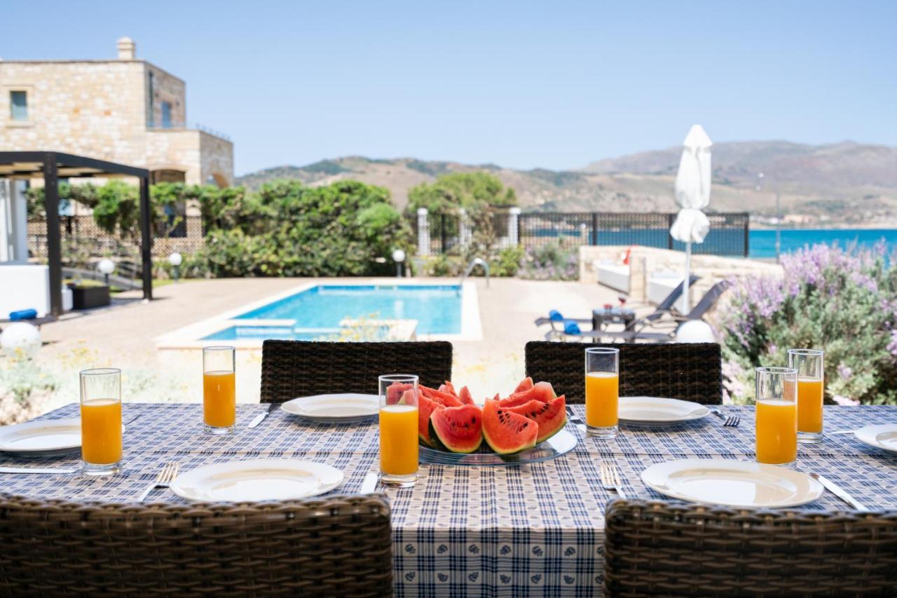 Beachfront Villa Turquoise With Private Pool, Bbq And Ping Pong Table Ханья Экстерьер фото